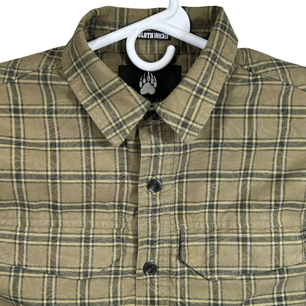 Alaskan Hardgear Duluth Trading Co Mens L Plaid Topo Map Embroidered Shirt Olive